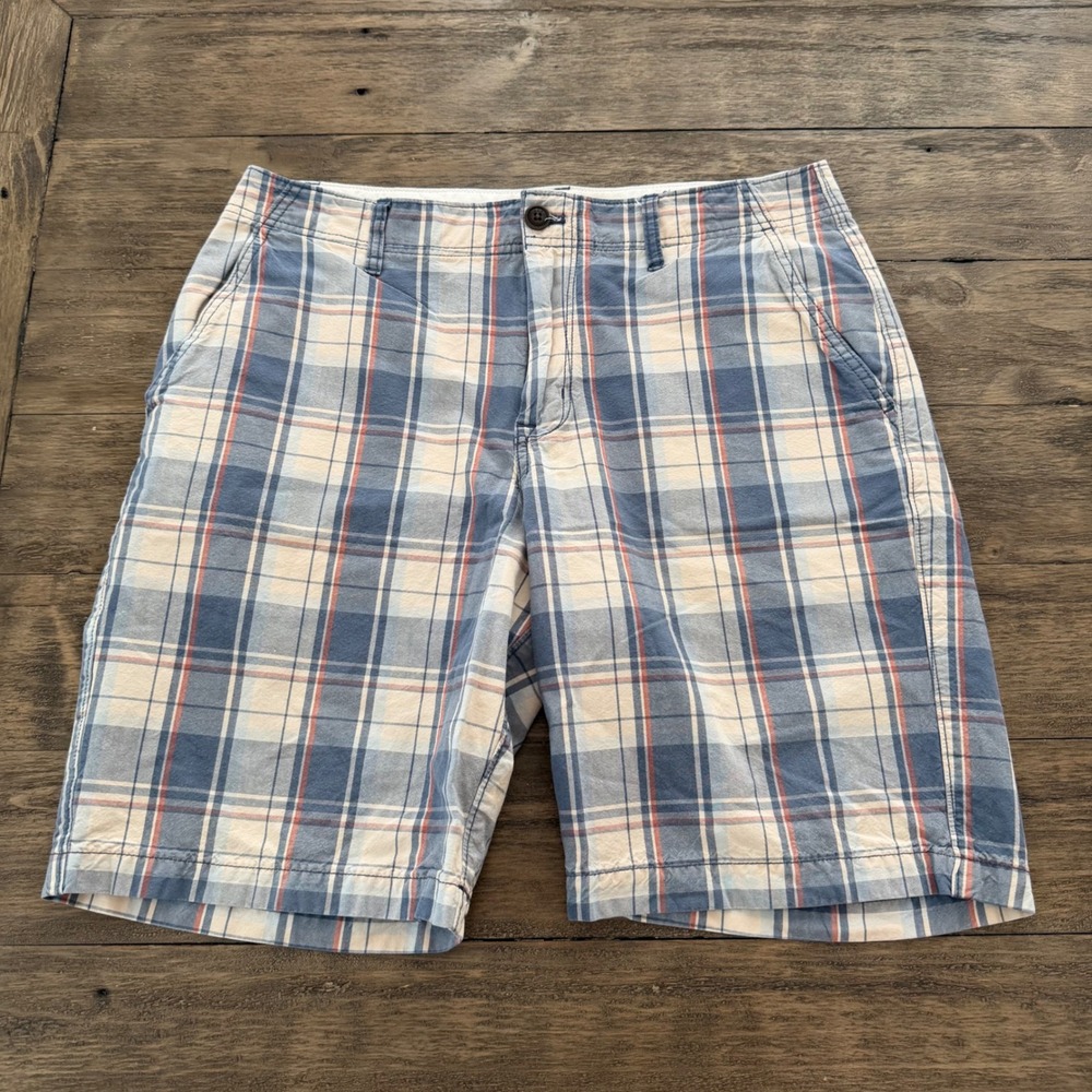 Lucky Brand Mens Blue Plaid Cotton Chino Shorts Size 33